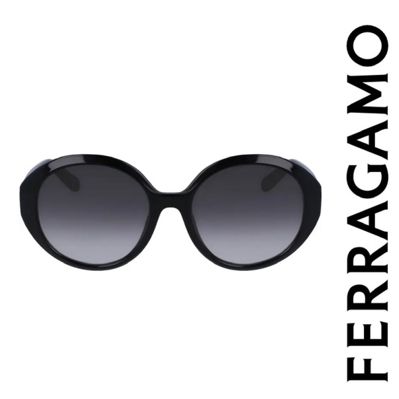 NWT SALVATORE FERRAGAMO 57mm OVAL BLACK SUNGLASSES - Picture 1 of 14